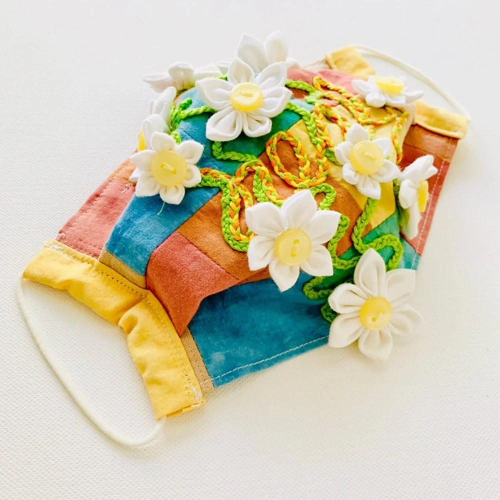 NEW Handmade Multi-Dyed 3D Flower Heal Embroidery Face Mask